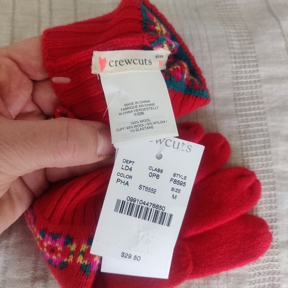New!J.Crew in fair isle Multi colored Crewcuts 100% wool scarf & gloves Kids set - Picture 9 of 12